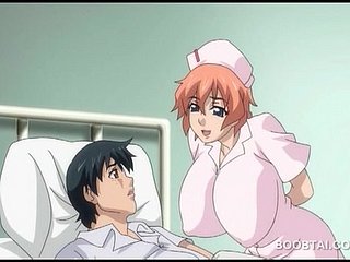 Грудастая хентай медсестра сосет и скачет петух в аниме видео