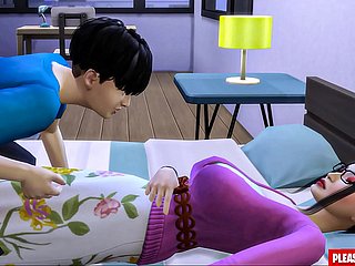Stepson fode madrasta coreana que madrasta-mãe compartilha a mesma cama com seu enteado only slightly quarto de hostelry