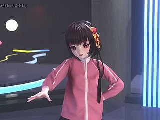 สาวน่ารักเต้นรำในกระโปรงและถุงน่อง + ค่อยๆถอดเสื้อผ้า (3D hentai)